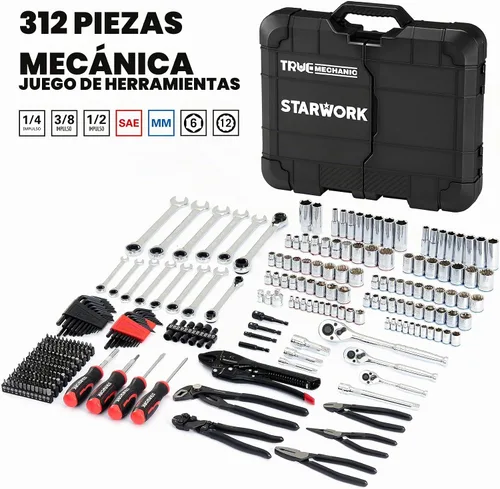 Vista 3 de STARWORK TRUE MECHANIC - Juego de herramientas mecánicas de 312 piezas y juego de zócalos, profesional, SAE/métrico, llaves de acabado espejo