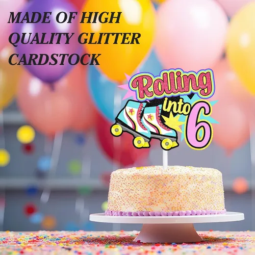 Vista 7 de Decoraciones retro para tartas de patinaje sobre ruedas para cumpleaños de 7 años, decoraciones enrollables, fiesta de cumpleaños de niños y niñas