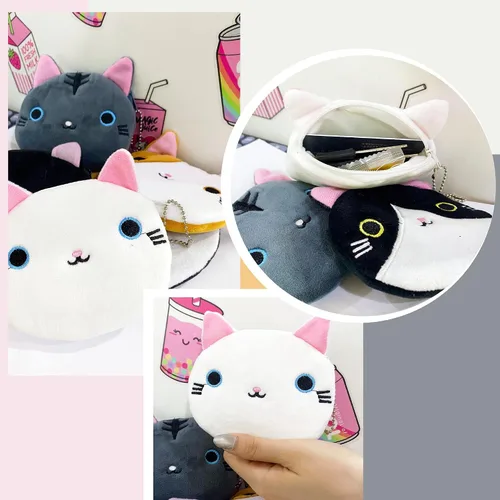 Vista 5 de MIAO JIN 12 piezas de dibujos animados gato cara bolsa monedero cremallera monedero monedero monedero lindo baratija joyería bolsa de regalo
