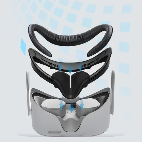 Vista 6 de Compatible con Oculus Quest 2 - Soporte de repuesto de piel sintética VR para Meta Quest 2, a prueba de sudor, cómodo cojín para la cara, accesorios