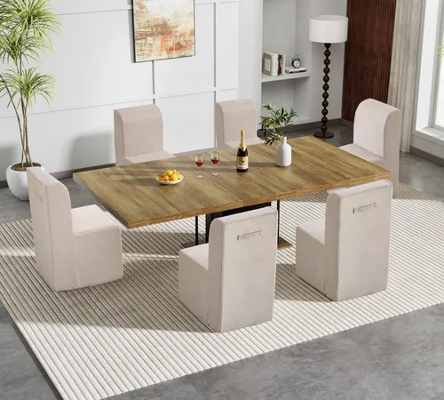 Vista 15 de Juego de mesa de comedor de mármol sintético blanco para 10, juego de mesa de comedor extensible de 11 piezas de 63 a 94 pulgadas con 10 sillas