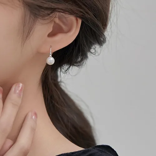 Vista 6 de Aretes colgantes de plata de ley 925 seleccionados a mano AAA+ de 7.5 a 0.315 in, perlas cultivadas de agua dulce blanca, joyería para mujeres
