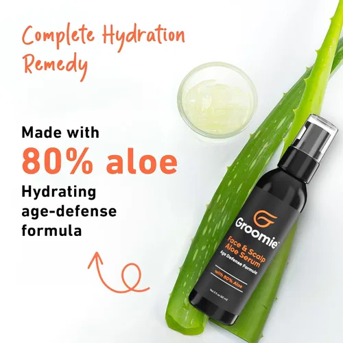 Vista 3 de Groomie Sérum de aloe vera facial y cuero cabelludo: fórmula hidratante, calmante e hidratante para el cuidado de la piel, ligero y de rápida