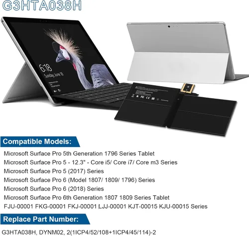 Vista 7 de Futurebatt G3HTA038H Batería para Microsoft Surface Pro 5th 1796 (2017) Serie Pro 6 1807 1809 1796 (2018) Serie Core i5 i7 m3 Serie FJU-00001