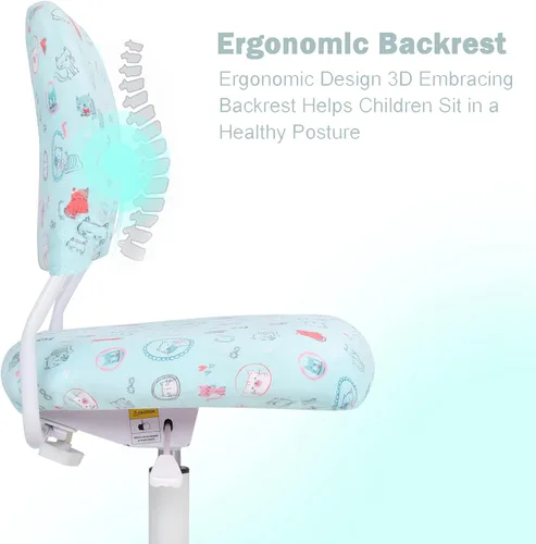 Vista 6 de Silla ergonómica de escritorio para niños, silla de computadora de oficina de estudio, altura ajustable y profundidad del asiento, reposapiés *Gato