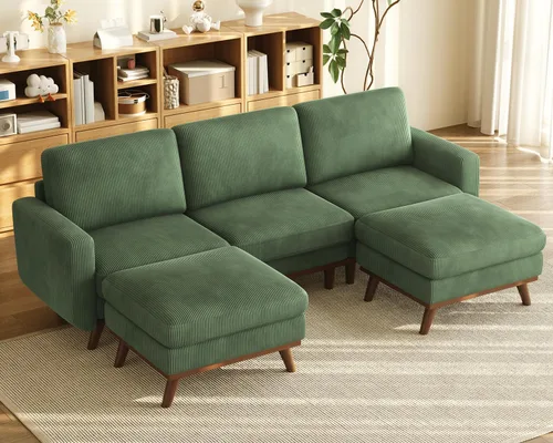 Vista 50 de Vesgantti Sofá modular en forma de U de 119 pulgadas, sofá modular de pana con asiento profundo y soporte de resortes, sofá convertible con 2 Beige