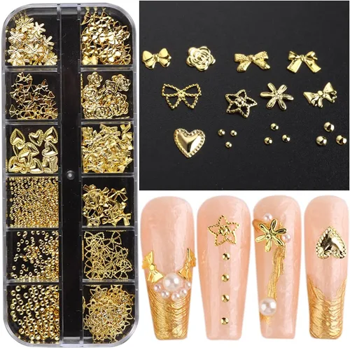 Vista 7 de Fcozpjk 3D Metal Nail Charms Gold Silver Nail Beads Decorations Cuentas