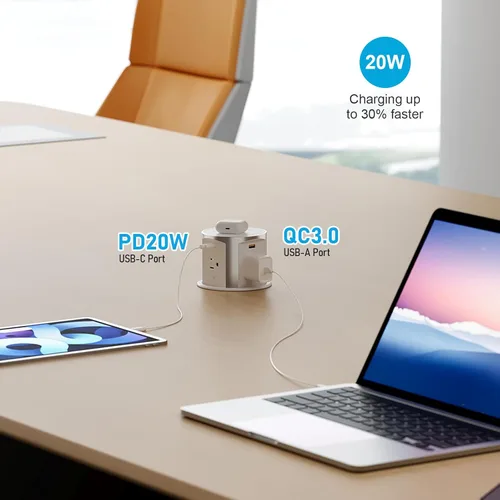 Vista 5 de ANNQUAN 4" Pop Up Outlet para Encimera Qi2 Cargador Inalámbrico 20W USB Blanco