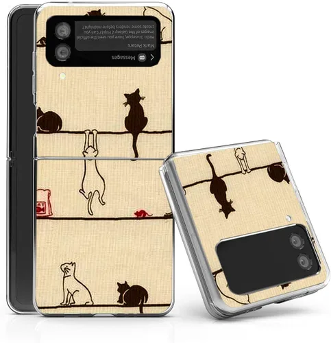 Vista 5 de Bcov - Funda rígida para Samsung Galaxy Z Flip 3 5G, diseño de gato negro, funda protectora sólida a prueba de rayones y resistente a los golpes