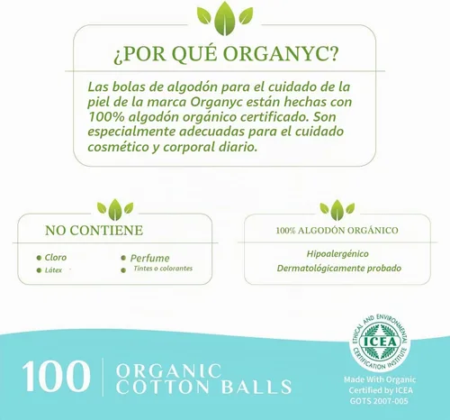 Vista 5 de Organyc Bolas de algodón 100% orgánico para pieles sensibles, 100