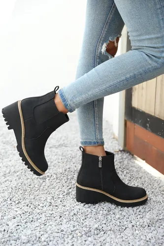 Vista 3 de Botines Chelsea con suela de lengüeta para mujer, sin cordones, tacón grueso de bloque medio, cremallera lateral elástica, botines de otoño e