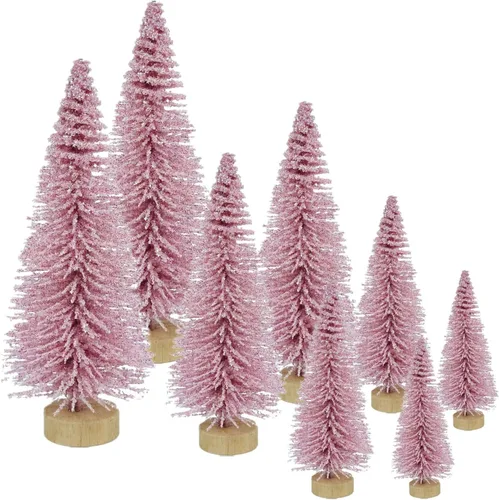 Vista 14 de 8 mini árboles de Navidad artificiales, pinos en miniatura con base de madera, árbol de Navidad de mesa para Navidad, vacaciones, Año Nuevo