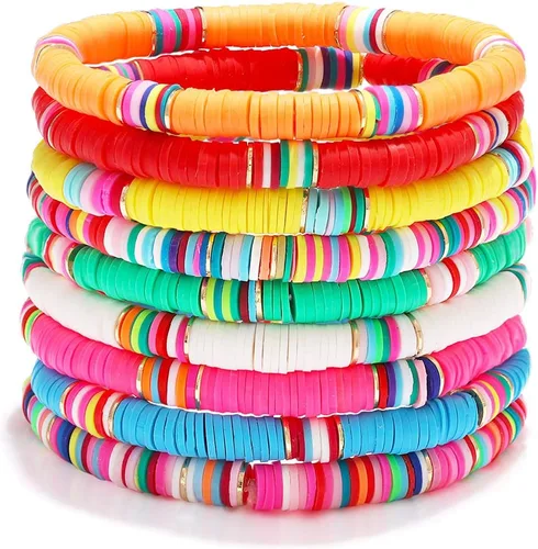 Vista 122 de Surfer Heishi - Pulseras apilables para mujer, apilables, de vinilo arcoíris, disco de arcilla, pulseras elásticas para la amistad, joyería bohemia