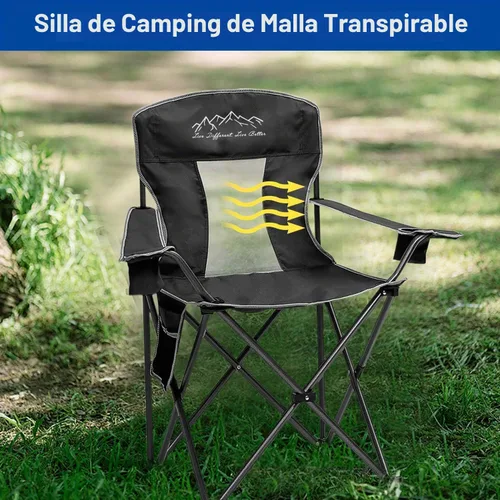 Vista 6 de Sillas de camping plegables y colapsables de alta resistencia, silla plegable de césped con bolsa para lonchera, bolsillo de almacenamiento, bolsa