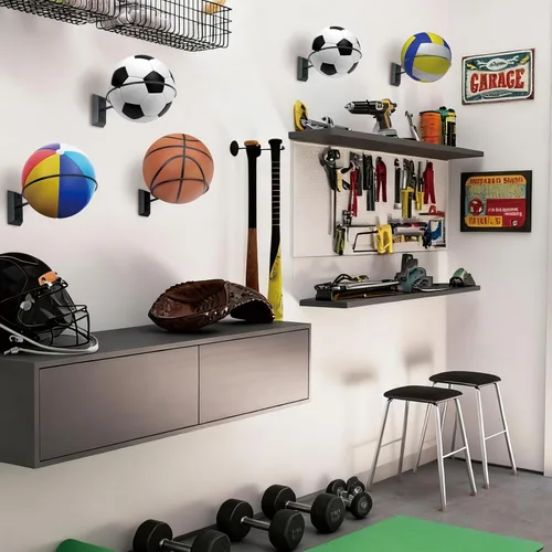 Vista 8 de Soporte de pared para baloncesto VIVTOB, soporte de pared para pelota de 7 pulgadas con base de madera maciza de nogal negro y anillo de metal