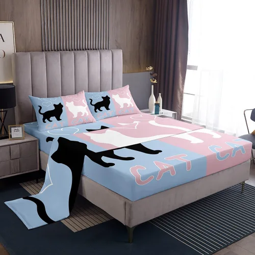 Vista 15 de Dog Side My Side - Juego de sábanas de tamaño Queen, color negro y blanco, sábana bajera ajustable para mujeres y hombres, sábanas románticas