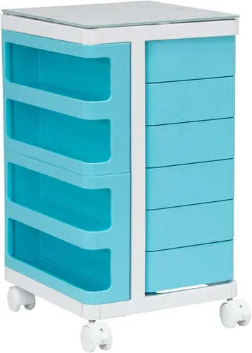 Vista 7 de Kubx - Organizador de almacenamiento móvil giratorio de 4 lados con tapa de cristal, múltiples compartimentos