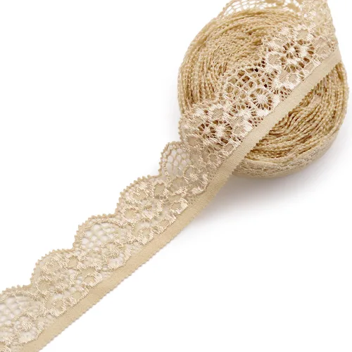 Vista 6 de SEMINI Cinta elástica de encaje de 1 pulgada de ancho para costura, manualidades, boda, fiesta, decoración, ropa (beige)