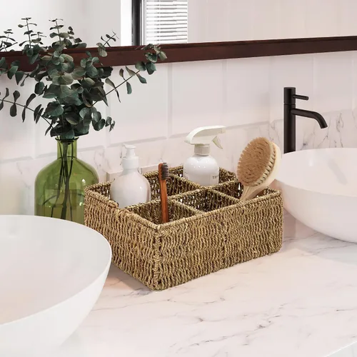 Vista 5 de PEMAR Organizador grande de utensilios tejido a mano de tamaño L, soporte de mimbre de yute natural para mesa, juego de cocina, organizador