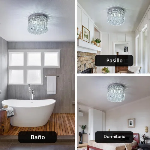 Vista 7 de Mini candelabro redondo moderno de cristal empotrado de 7.8 pulgadas, lámpara de techo de 4 luces G9 para armario, vestíbulo, pasillo, dormitorio