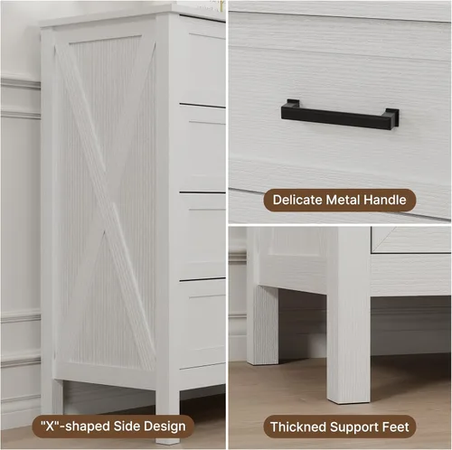 Vista 6 de LYNSOM Cómoda rústica de madera rústica de 55 pulgadas de ancho con marca X y asa de barra, organizador grande de almacenamiento para dormitorio