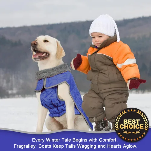Vista 7 de Fragralley Abrigo de invierno para perro, chaqueta de forro polar reflectante impermeable y resistente al viento con agujero para arnés, chaleco