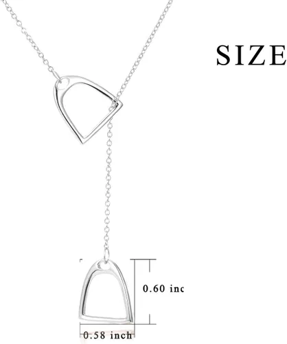 Vista 5 de YFN Collar Lariat con estribos de caballo dobles de plata de ley 925, regalo para mujeres Un collar de caballo