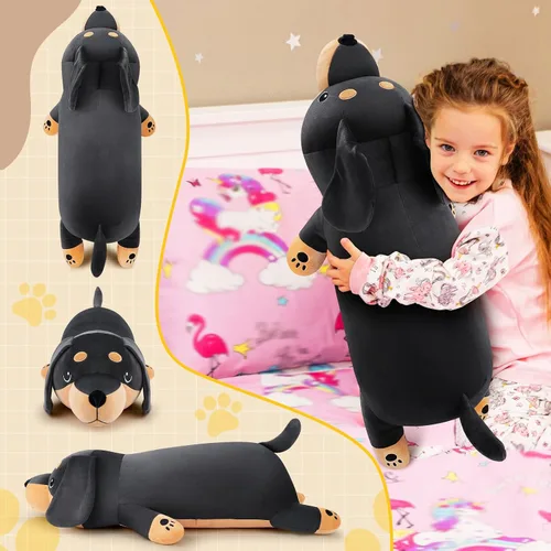 Vista 6 de Peluche de Perro Salchicha Negro Gigante de 30'' - Animal de Peluche de Perro Weiner Grande, Almohada de Peluche, Peluches, Juguete de Peluche