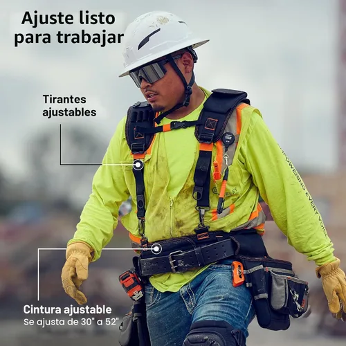 Vista 2 de Klein Tools 55896 - Cinturón de herramientas acolchado, tirantes y bolsas con 23 bolsillos, cintura ajustable de 30 a 52 pulgadas, para carpinteros