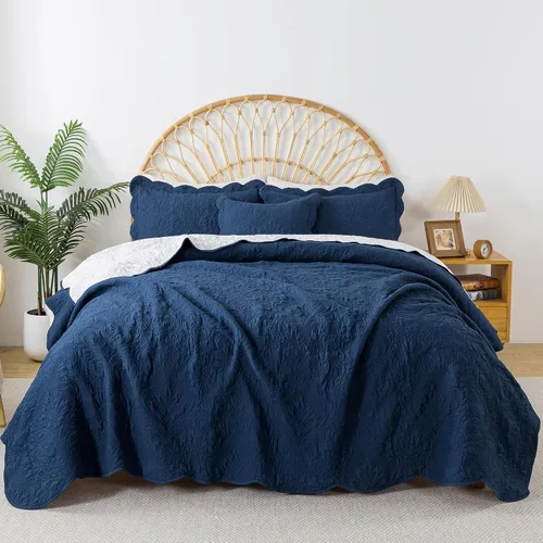Vista 51 de HoneiLife Juego de ropa de cama tamaño Queen, juego de edredón de microfibra para cama Queen, colchas ligeras de 3 piezas, edredones reversibles