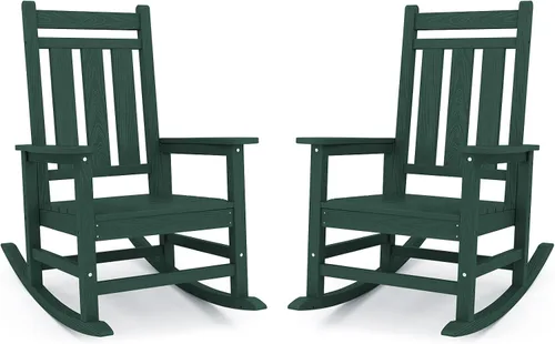 Vista 14 de Mecedora de exterior KINGYES, Mecedoras de patio para todo clima para porche, Sillas mecedoras de exterior de HDPE con respaldo alto para adultos