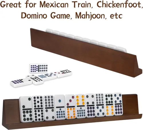 Vista 4 de Bucher&Rossini Soportes de dominó 4 paquetes - Diseño autoral color marrón nuez para juego de dominó, trenes mexicanos, Mahjoon y Chickenfoot