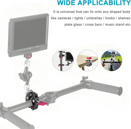 Vista 7 de Soporte de micrófono Super Clamp con tornillo de 1/4 a 5/8 pulgadas, compatible con micrófonos o accesorios de fotografía, carga máxima de 4.4