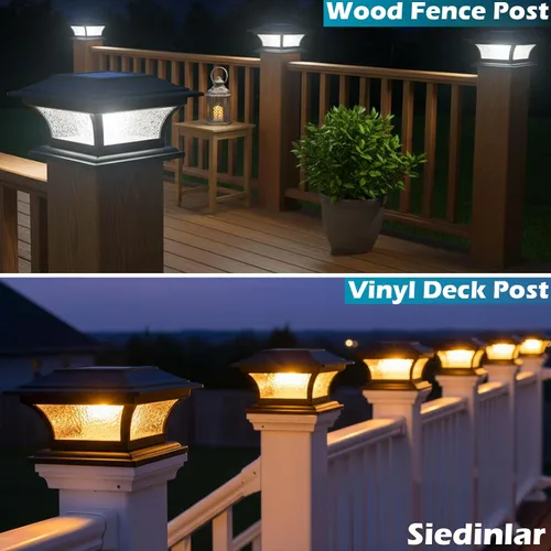 Vista 3 de SIEDiNLAR Luces solares de poste de vidrio para exteriores, luz LED para cerca, 2 modos para postes de 4 x 4, 5 x 5, 6 x 6 pulgadas, decoración