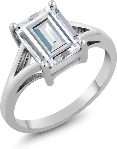 Vista 59 de Gem Stone King Anillo de compromiso solitario con diseño clásico de vástago dividido para mujer, plata de ley 925, piedra natal de piedra preciosa