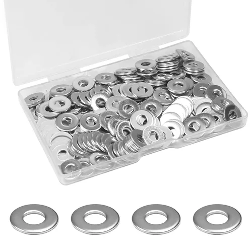 Vista 8 de 200 piezas arandelas planas de 1/4'', OD 5/8'', arandelas de acero inoxidable 304, arandelas de metal SAE para tornillos y pernos