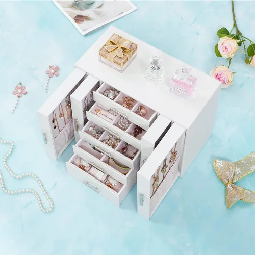 Vista 8 de ANWBROAD Joyero organizador de joyas, organizador de joyas, caja de almacenamiento para todos los pendientes, collares, pulseras, relojes, cajas