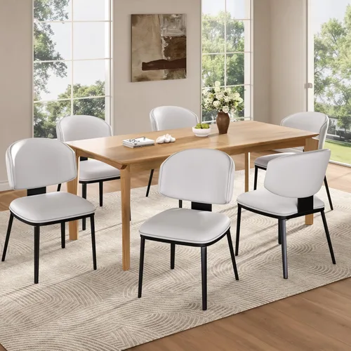 Vista 5 de Juego de 2 sillas de comedor tapizadas de piel sintética, sillas auxiliares para comedores, cocinas, salas de estar, juegos de mesa y sillas, silla