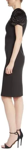 Vista 3 de Badgley Mischka Gold Studded Sheath Dress with Rosette Sleeves