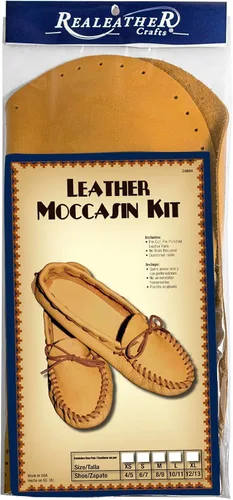 Vista 5 de Realeather C4607-00 Kit de Artesanía en Cuero de Mocasines para Bebé, Talla 6-9 Meses, Ante, 1 Par