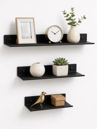 Vista 11 de Z metnal Estantes flotantes pequeños, mini estante de metal para pared, aluminio, montado en la pared y sin taladro, negro, 4.7 pulgadas, paquete