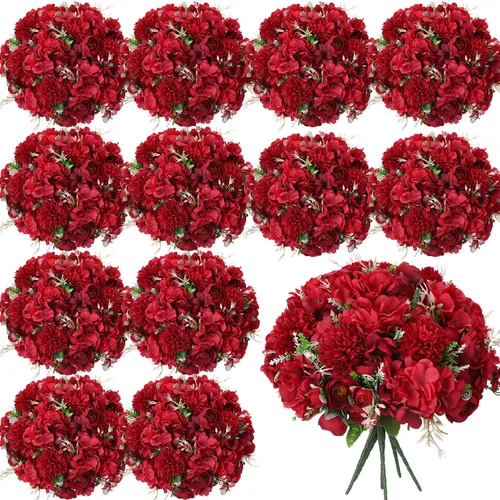 Vista 8 de Tigeen - 12 paquetes de flores artificiales de peonías, rosas sintéticas Azul
