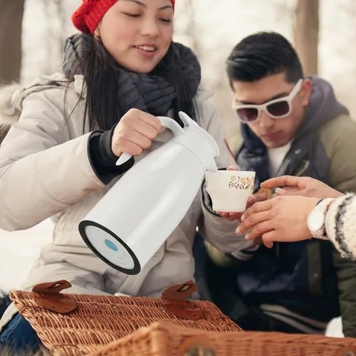 Vista 7 de Norme 2 jarras térmicas de café de acero inoxidable aisladas para líquidos calientes, dispensador térmico de jarra con cepillos para mantener