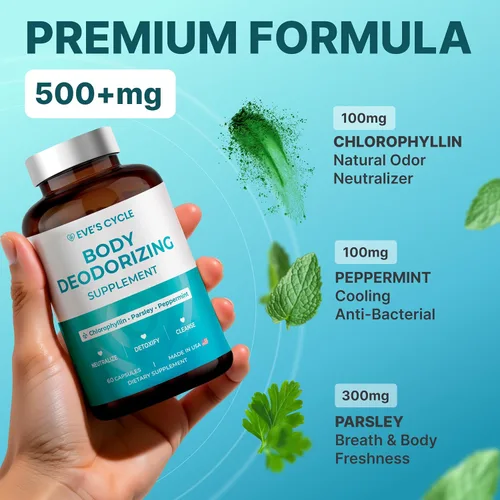 Vista 8 de Suplemento desodorizante corporal – Desodorante interno natural cápsulas de clorofila con perejil y menta – 60 pastillas veganas de 500 mg +
