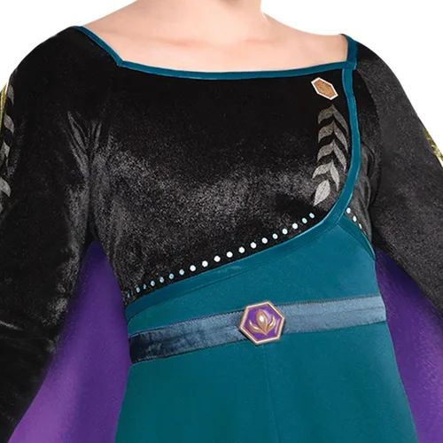 Vista 4 de Party City Disney Frozen 2 - Disfraz de la reina Anna de Halloween para niñas, Disney, S (2-4), incluye vestido, capa y tiara, verde azulado