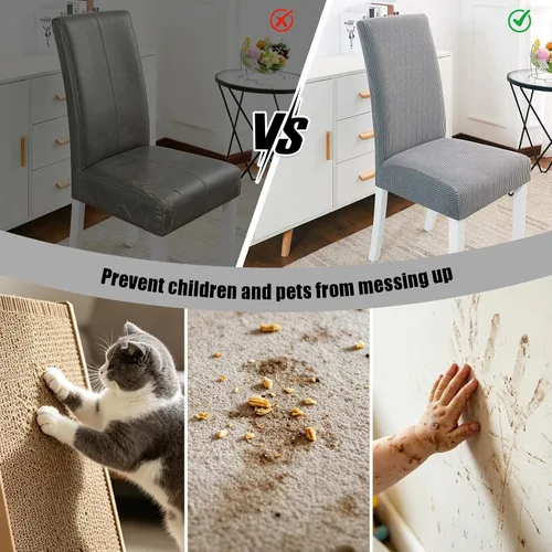 Vista 6 de PETCUTE Fundas elásticas para sillas de comedor, fundas elásticas antideslizantes para sillas de comedor, color gris, paquete de 2