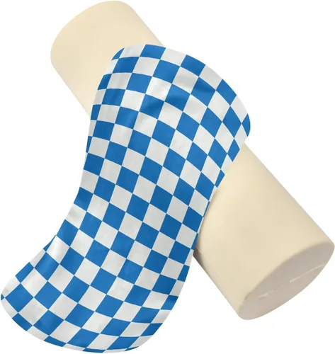 Vista 2 de DOMIKING Almohada cervical con patrón de cuadros blancos y azules para el cuello, almohada cilíndrica de espuma viscoelástica con funda extraíble