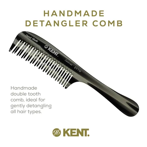 Vista 6 de Kent Peine desenredante grande de grafito negro 21T, dientes anchos para cabello grueso y rizado ondulado. Peine desenredante de cabello largo