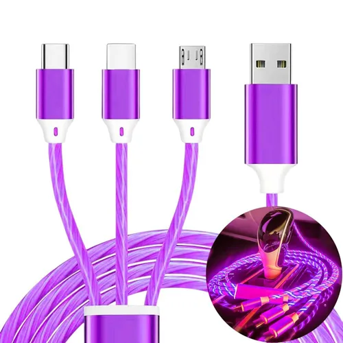 Vista 14 de Cable de carga 3 en 1, cable de carga LED múltiple, cable de carga iluminado, cable USB 3A, compatible con la mayoría de teléfonos inteligentes