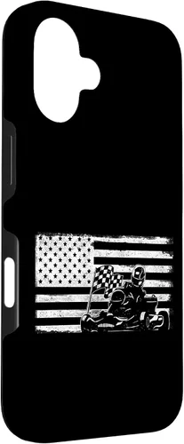 Vista 3 de iPhone 16 Go Kart Racing American Flag Vintage Case